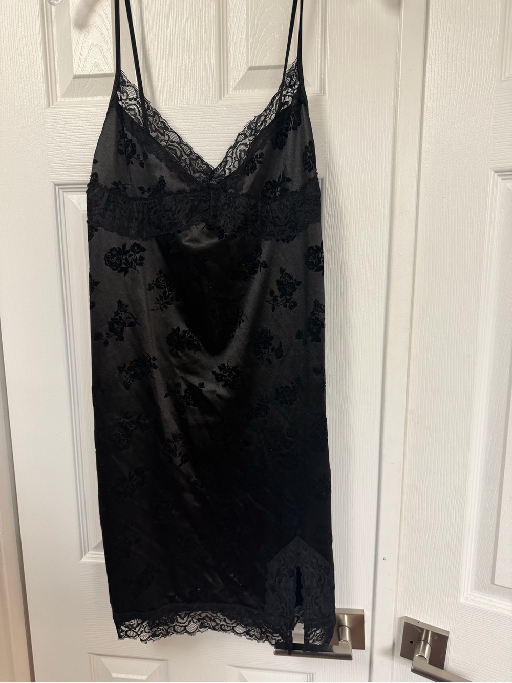 Motel Rocks Black Satin Floral Burnout Lace Trim Slip Dress